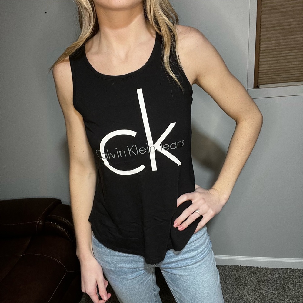 Calvin Klein Black Sleeveless Tank Top with White Logo